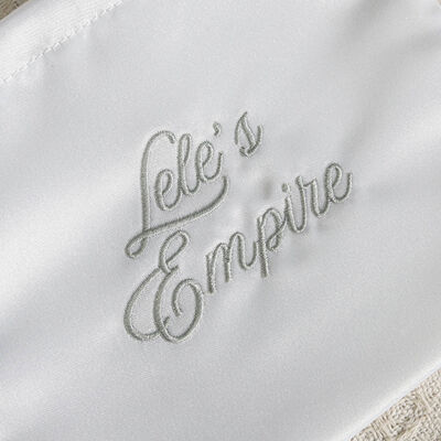 High End White Satin Cosmetic Perfume Packing Pouch Custom Embroidery Logo Satin Drawstring Dust Bag