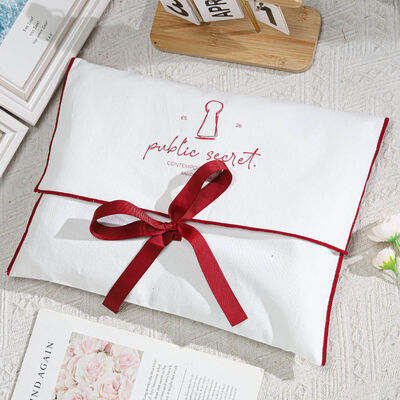 Large Capacity Cotton Twill Envelope Pouch With Bow Wavy Edge Organic 100% Cotton Clothing Scarf Handbag Packing Bag