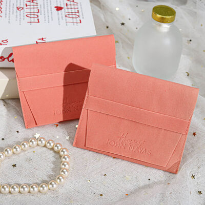 100pcs High Quality Suede Jewelry Packing Pouch With Emboss Logo Orange Velvet Bracelet Earrings Gift Envelope Bag