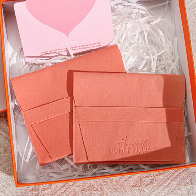 100pcs High Quality Suede Jewelry Packing Pouch With Emboss Logo Orange Velvet Bracelet Earrings Gift Envelope Bag