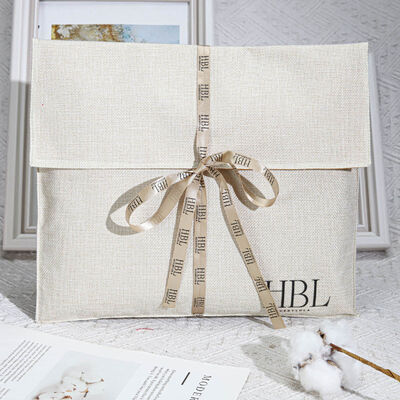 100pcs custom screen printing logo jute envelope pouch with ribbon high quality linen clothing scarf envelope bag