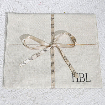 100pcs custom screen printing logo jute envelope pouch with ribbon high quality linen clothing scarf envelope bag