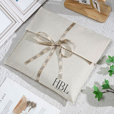 100pcs custom screen printing logo jute envelope pouch with ribbon high quality linen clothing scarf envelope bag