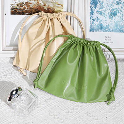 Custom Pu Leather Drawstring Storage Pouch For Cosmetic Skincare Perfume High Quality Waterproof Pu Leather Drawstring Dust Bag