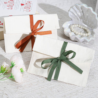 Organic Canvas Cosmetic Perfume Storage Pouch With Bow Personalized Canvas Envelope Gift Packaging Bag