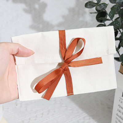 Organic Canvas Cosmetic Perfume Storage Pouch With Bow Personalized Canvas Envelope Gift Packaging Bag