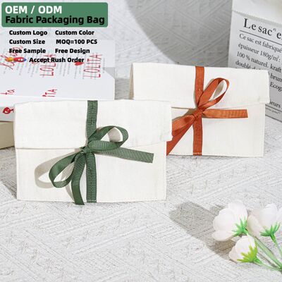 Organic Canvas Cosmetic Perfume Storage Pouch With Bow Personalized Canvas Envelope Gift Packaging Bag