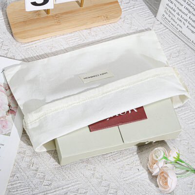 Reusable Organic Muslin Cotton Drawstring Dust Bag With Fabric Label Custom Cotton Cosmetic Underwear Storage Drawstring Bag
