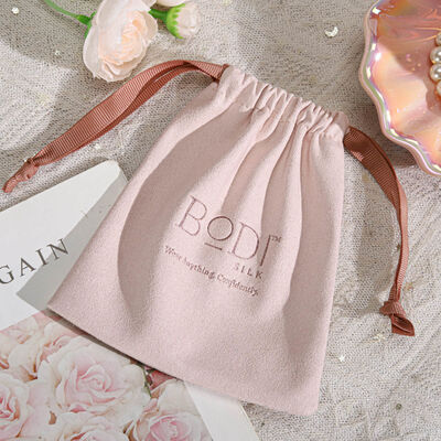 Luxury Microfiber Jewelry Drawstring Packaging Bag Custom Emboss Logo Microfiber Accessories Gift Drawstring Pouch