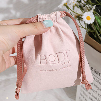Luxury Microfiber Jewelry Drawstring Packaging Bag Custom Emboss Logo Microfiber Accessories Gift Drawstring Pouch