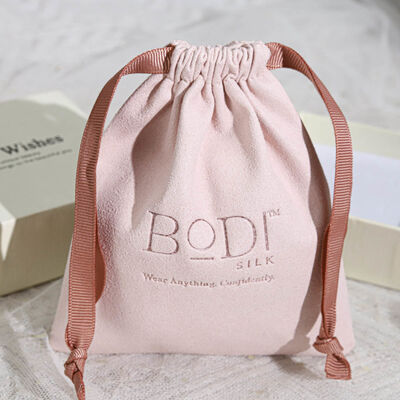 Luxury Microfiber Jewelry Drawstring Packaging Bag Custom Emboss Logo Microfiber Accessories Gift Drawstring Pouch