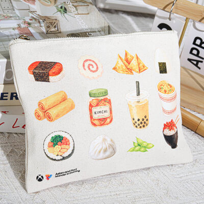 8oz Organic Natural Canvas Cosmetic Zipper Pouch Custom Printed Pattern Canvas Makeup Brush Storage Zipper Bag
