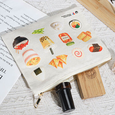 8oz Organic Natural Canvas Cosmetic Zipper Pouch Custom Printed Pattern Canvas Makeup Brush Storage Zipper Bag