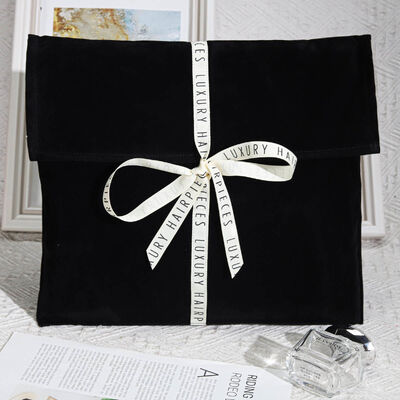 Luxury Black Suede Clothing Book Hair Extension Packing Envelope Bag Custom Design Velvet Envelope Gift Pouch