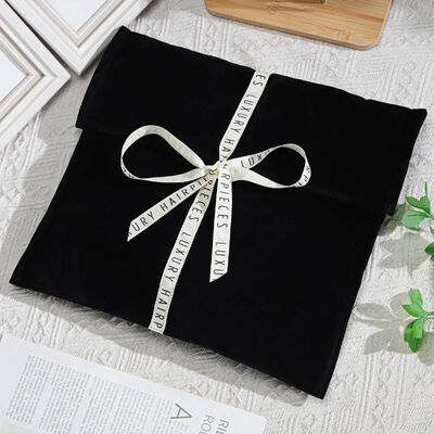 Luxury Black Suede Clothing Book Hair Extension Packing Envelope Bag Custom Design Velvet Envelope Gift Pouch