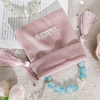 Pink Small Velvet Jewelry Drawstring Bag With Tassel High Qulity Soft Velvet Accessories Packing Drawstring Pouch