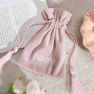 Pink Small Velvet Jewelry Drawstring Bag With Tassel High Qulity Soft Velvet Accessories Packing Drawstring Pouch
