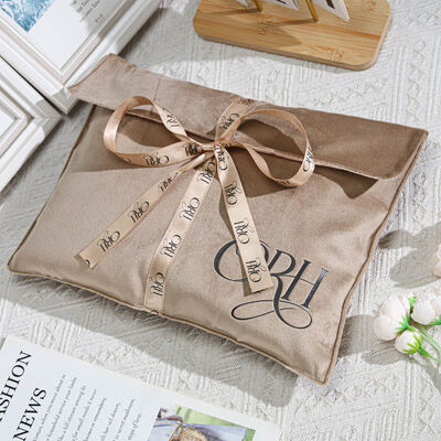 Super Soft Velvet Scarf Garment Packing Pouch With Ribbon Custom Logo Printed Velvet Clothing Gift Envelope Bag