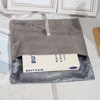 Custom Grey Velvet Garment Packing Envelope Pouch With Bow High End Suede Envelope Gift Bag