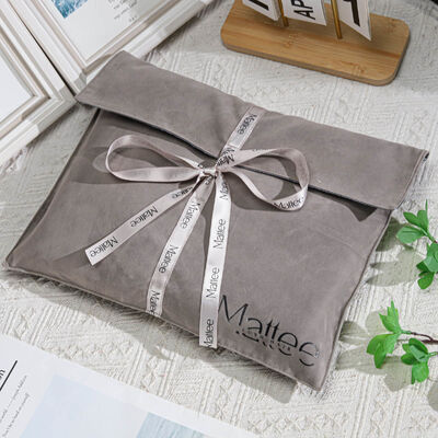 Custom Grey Velvet Garment Packing Envelope Pouch With Bow High End Suede Envelope Gift Bag