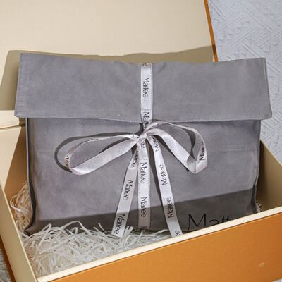 Custom Grey Velvet Garment Packing Envelope Pouch With Bow High End Suede Envelope Gift Bag
