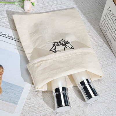 Beige Muslin Cotton Skincare Storage Drawstring Pouch Custom Logo Printing 100% Cotton Drawstring Dust Bag