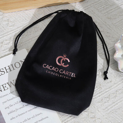 Luxury Square Bottom Velvet Drawstring Storage Bag Custom Logo Printing Black Velvet Skincare Drawstring Pouch