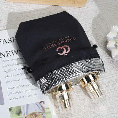 Luxury Square Bottom Velvet Drawstring Storage Bag Custom Logo Printing Black Velvet Skincare Drawstring Pouch