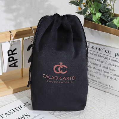 Luxury Square Bottom Velvet Drawstring Storage Bag Custom Logo Printing Black Velvet Skincare Drawstring Pouch