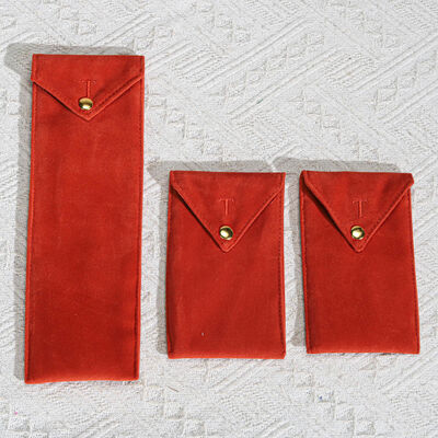 Custom Embroidery Logo Suede Envelope Pouch For Jewelry High End Orange Suede Glasses Brush Envelope Storage Bag With Button