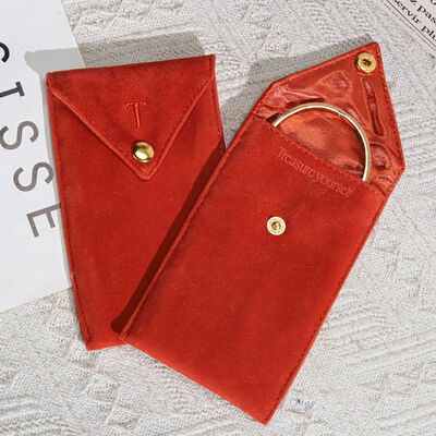 Custom Embroidery Logo Suede Envelope Pouch For Jewelry High End Orange Suede Glasses Brush Envelope Storage Bag With Button