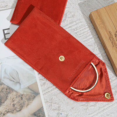 Custom Embroidery Logo Suede Envelope Pouch For Jewelry High End Orange Suede Glasses Brush Envelope Storage Bag With Button
