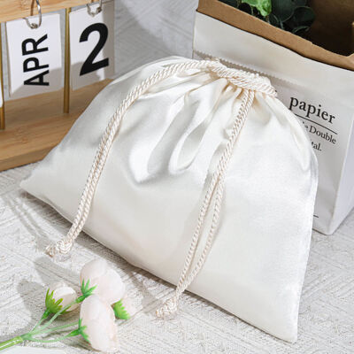 Customized Luxury Faux Silk Underwear Handbag Storage Pouch White Soft Faux Silk Drawstring Dust Bag
