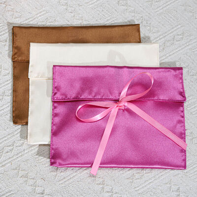 Custom Luxury Satin Envelope Packing Pouch With Ribbon Bow Free Design Satin Envelope Gift Bag