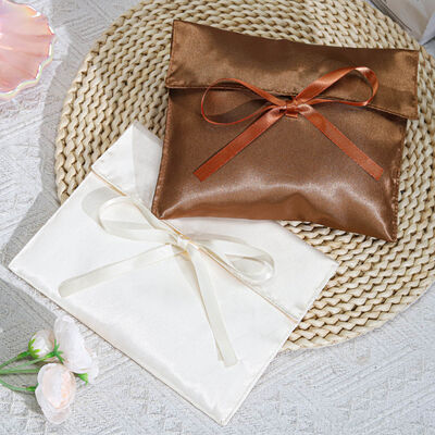 Custom Luxury Satin Envelope Packing Pouch With Ribbon Bow Free Design Satin Envelope Gift Bag
