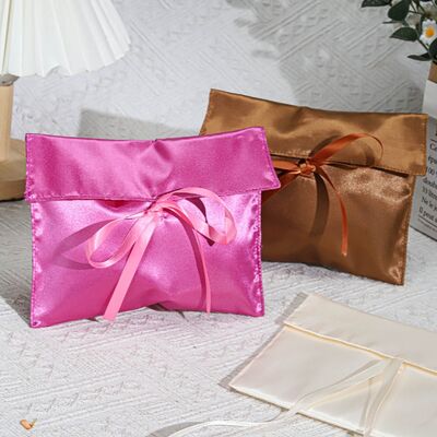 Custom Luxury Satin Envelope Packing Pouch With Ribbon Bow Free Design Satin Envelope Gift Bag