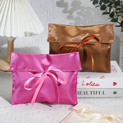 Custom Luxury Satin Envelope Packing Pouch With Ribbon Bow Free Design Satin Envelope Gift Bag