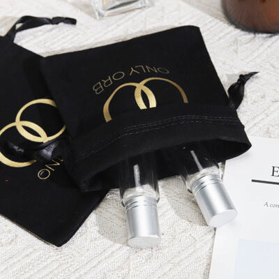 Reusable Black Cotton Twill Jewelry Packing Bag With Logo Custom Design Cotton Drawstring Perfume Pouch