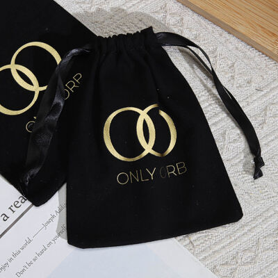 Reusable Black Cotton Twill Jewelry Packing Bag With Logo Custom Design Cotton Drawstring Perfume Pouch