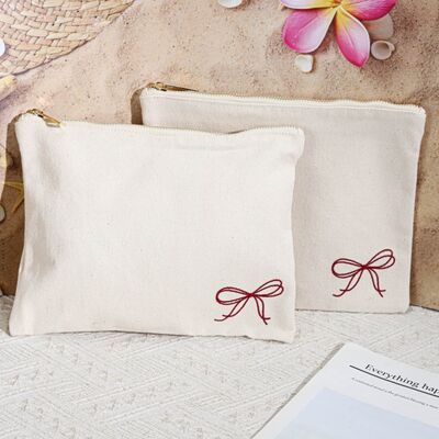 Eco-friendly Natural 8oz Canvas Makeup Zipper Bag Customized Embroidery Logo Brush Cosmetic Storage Zipper Canvas Pouch