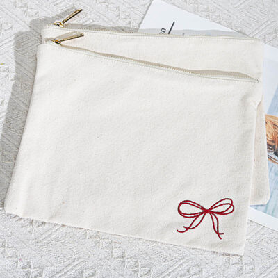 Eco-friendly Natural 8oz Canvas Makeup Zipper Bag Customized Embroidery Logo Brush Cosmetic Storage Zipper Canvas Pouch