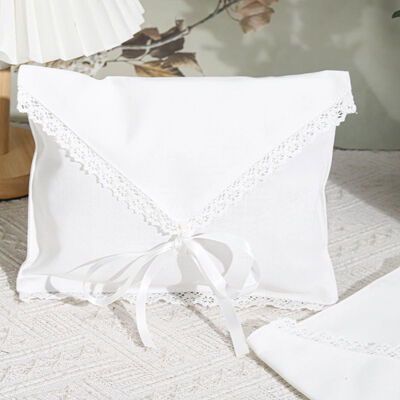 Luxury Lace Edge Cotton Linen Envelope Wedding Gift Packing Bag Custom Cotton Linen Envelope Pouch With Bow