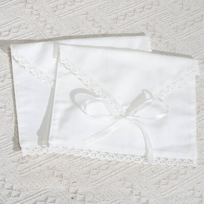 Luxury Lace Edge Cotton Linen Envelope Wedding Gift Packing Bag Custom Cotton Linen Envelope Pouch With Bow