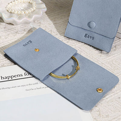Custom Embossing Logo Microfiber Jewelry Envelope Packing Pouch Square Bottom Microfiber Envelope Bag With Button