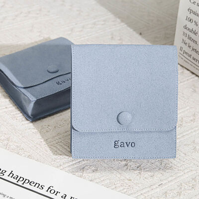 Custom Embossing Logo Microfiber Jewelry Envelope Packing Pouch Square Bottom Microfiber Envelope Bag With Button
