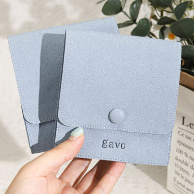 Custom Embossing Logo Microfiber Jewelry Envelope Packing Pouch Square Bottom Microfiber Envelope Bag With Button