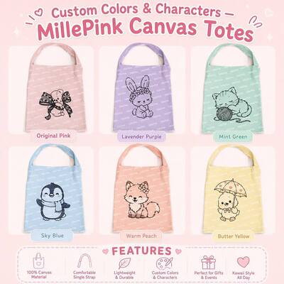 Custom Logo Kawaii Cotton Canvas Tote Bag Cute Character Print Design Reusable Shopping Gift Packaging for Women Wholesale OEM