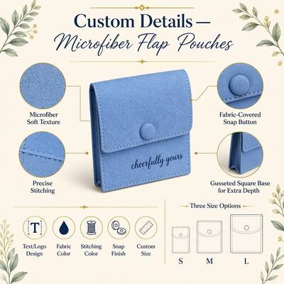 Square Bottom Microfiber Envelope Jewelry Packing Pouch Custom Embossing Logo Microfiber Bracelet Earrings Storage Bag