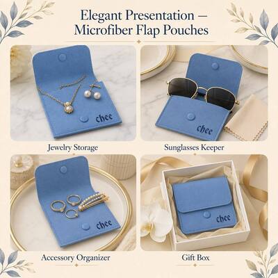 Square Bottom Microfiber Envelope Jewelry Packing Pouch Custom Embossing Logo Microfiber Bracelet Earrings Storage Bag