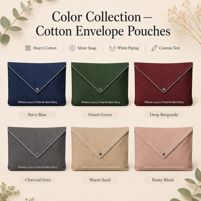 Reusable Cotton Envelope Pouch For Book Scarf Navy Blue Cotton Envelope Gift Packing Bag With Button